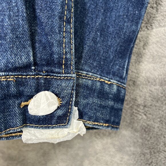 Brit.NY Denim Jean Jacket XL Blue Embellished Satin Mixed Media Floral NEW - Picture 8 of 15